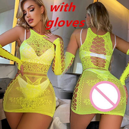 Vestido Mini Mujer 2025 | Lencería Sexy de Malla Transparente y Hollow Out