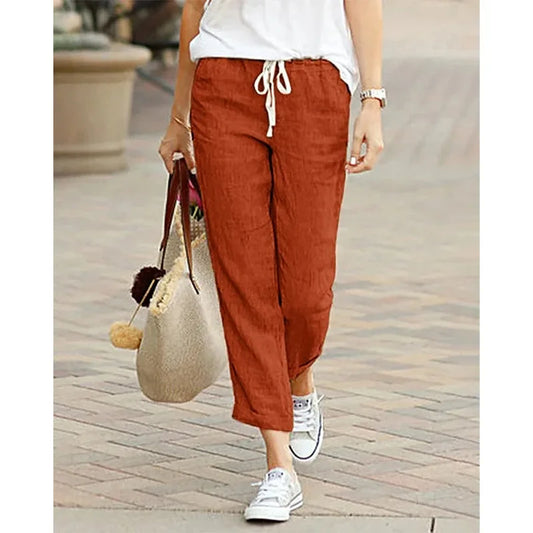 Pantalón Mujer Algodón Otoño | Pantalones Negros Y2K Cintura Elástica Cordón Casual Elegante