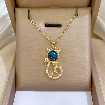 Light Luxury Titanium Steel Star Series Necklace for Women Gold Color Planet Moon Astronaut Pendant Necklaces Jewelry Gifts