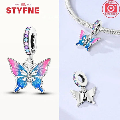 Charm Mariposa Colorida en Plata 925 con Circonitas – Beads Brillantes Compatibles Pandora Mujer Joyería DIY