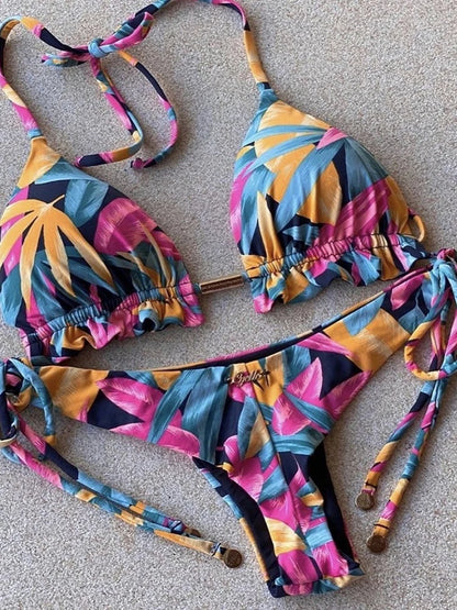 RUOTONGSEPT Micro Bikini Mujer 2025 | Estampado Plumas Bandage Brasileño