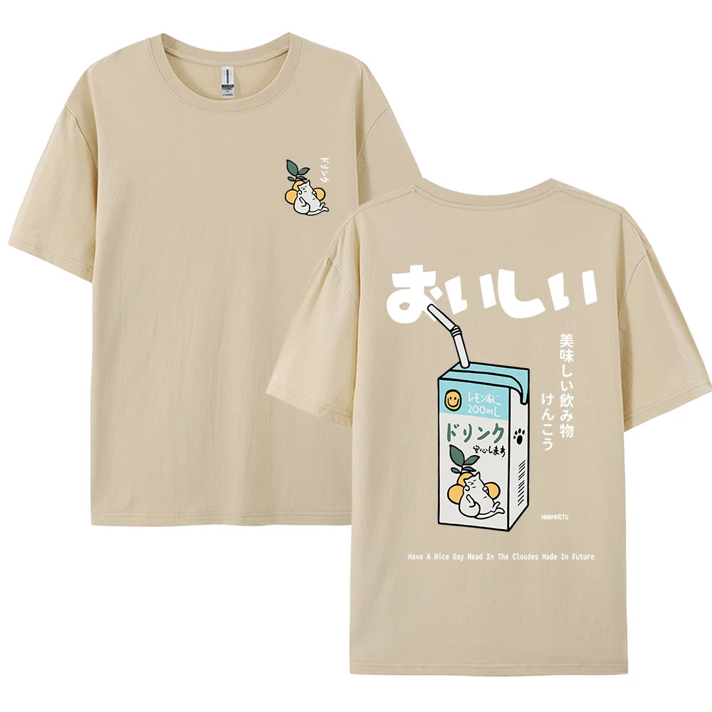 Camiseta Oversized Gato Japonés | Hombre y Mujer | Manga Corta Casual Streetwear Algodón Harajuku