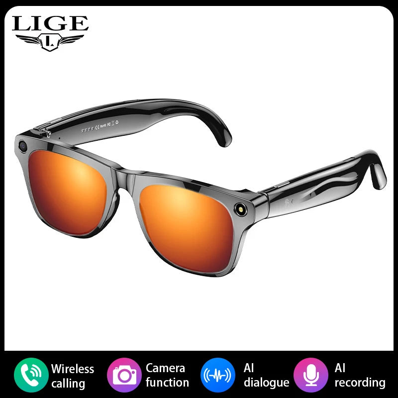 LIGE Gafas inteligentes con cámara AI – Lentes HD para fotos, video, traducción en tiempo real, reconocimiento de objetos, llamadas y música Bluetooth