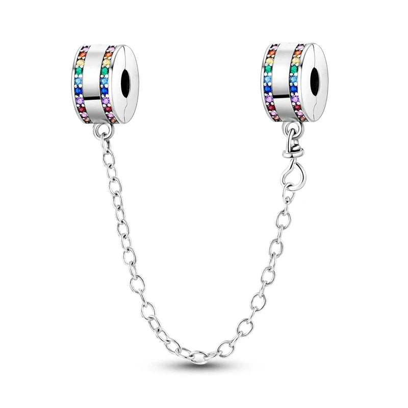 Charm de seguridad en plata 925 – Serie copo de nieve, luna, estrella, corazón y moño para pulseras tipo Pandora