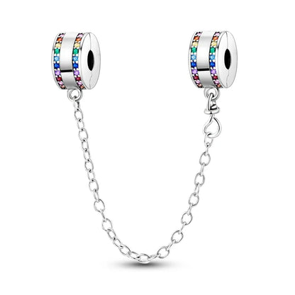 Charm de seguridad en plata 925 – Serie copo de nieve, luna, estrella, corazón y moño para pulseras tipo Pandora