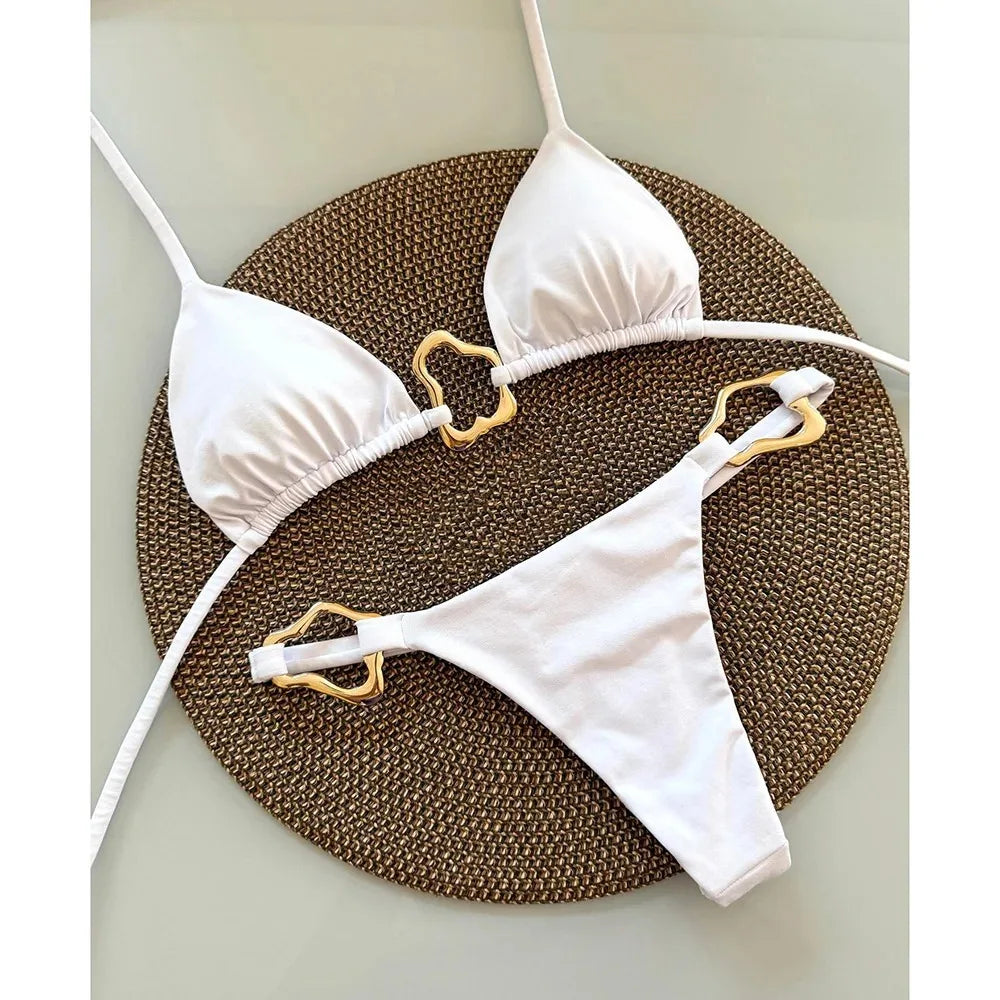 Bikini Sexy Mujer 2 Piezas | Traje de Baño Sólido con Lazos Ajustables