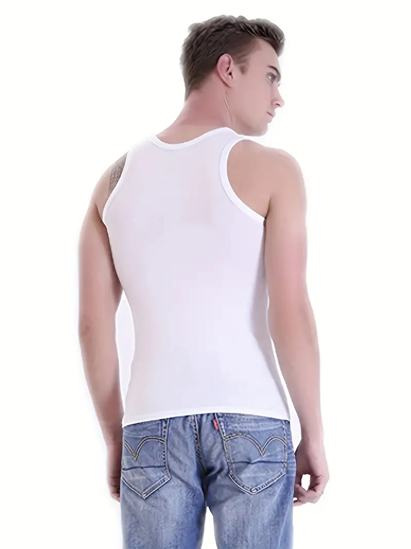 Chaleco Deportivo Blanco de Hombre – Pack de 5 Piezas, Transpirable y de Secado Rápido, Gym, Running y Entrenamiento