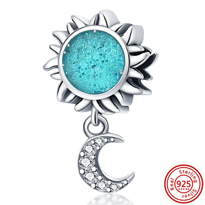 Charm universo plata 925 – Luna, sol, planeta, cohete y pluma de ángel para pulseras tipo Pandora, joyería DIY celestial
