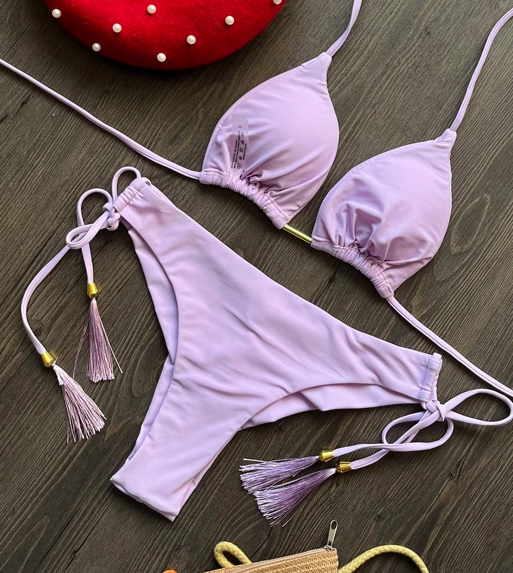 Bikini Brasileño Mujer 2025 | Traje de Baño Sexy Push Up Triángulo 13 Colores