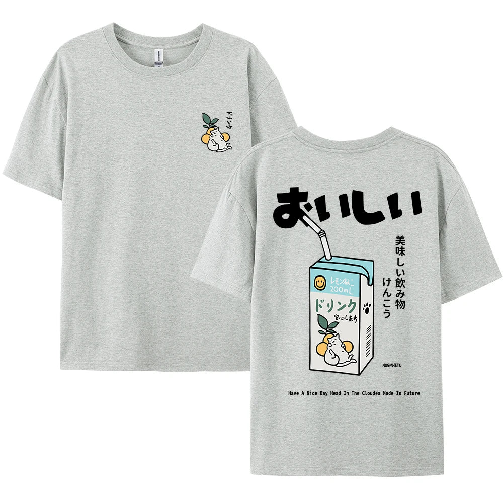 Camiseta Oversized Gato Japonés | Hombre y Mujer | Manga Corta Casual Streetwear Algodón Harajuku