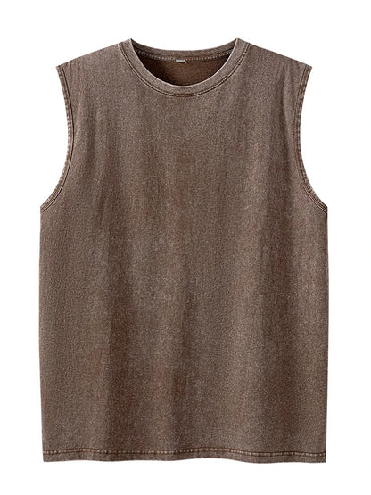 Tank Top de Algodón Lavado para Hombre – Camiseta Sin Mangas de Gym y Fitness, Workout, Running, Playa, Corte Loose, Verano