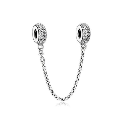 Cadena de seguridad plata 925 con charms mariposa, margarita, gato, oso y castillo – Compatible con pulsera Pandora mujer