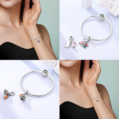 Charm de Plata S925 Hamster, Terrier y Princesa – Abalorios Brillantes para Pulseras Originales 3mm