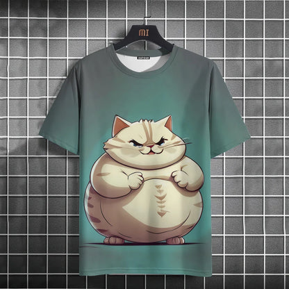 Camiseta Oversized Hombre y Mujer | Verano 2025 | Estampado Gato Divertido Manga Corta Cuello Redondo