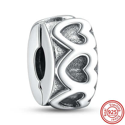 Charm Clip Plata 925 con Corazones, Corona y Concha | CZ Pavé Brillante | Compatible Pandora Original