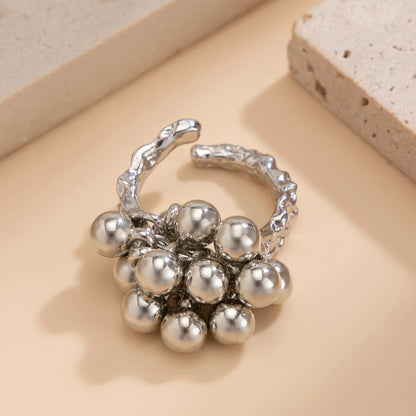 Anillo Irregular con Esferas Metálicas – Diseño Abierto Unisex Estilo Punk y Minimalista