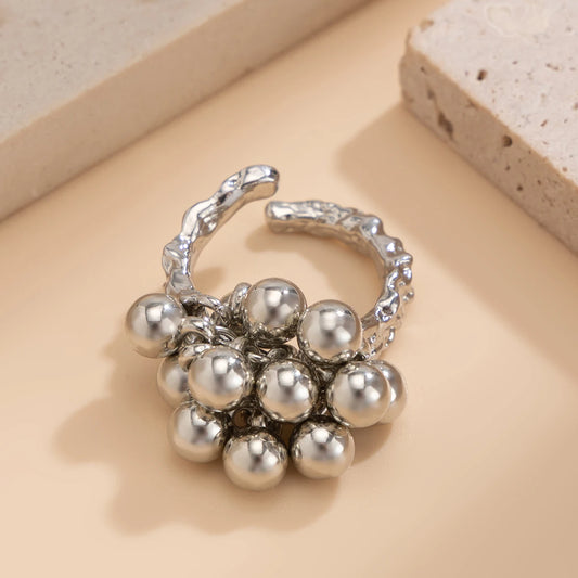 Anillo Irregular con Esferas Metálicas – Diseño Abierto Unisex Estilo Punk y Minimalista