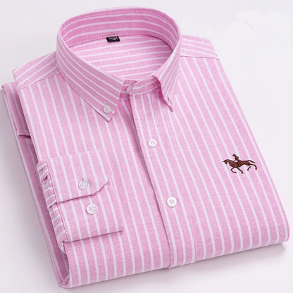 Camisa Hombre 2024 | Oxford de Algodón con Bordado de Caballo y Manga Larga Oversize