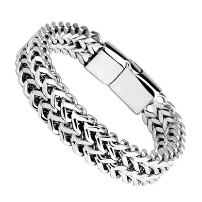 Pulsera de Acero Inoxidable Trenzado | Doble Fila Escamas de Pescado | Cierre Magnético de Aleación | Joyería Unisex Moderna