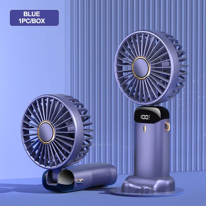 Ventilador portátil XIKCU 3000mAh – Mini USB recargable, plegable, 5 velocidades, LED, de mano, escritorio y cuello