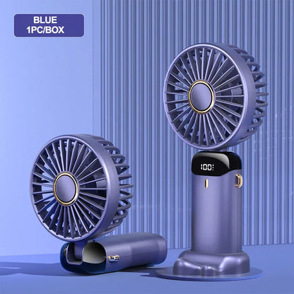 Ventilador portátil XIKCU 3000mAh – Mini USB recargable, plegable, 5 velocidades, LED, de mano, escritorio y cuello