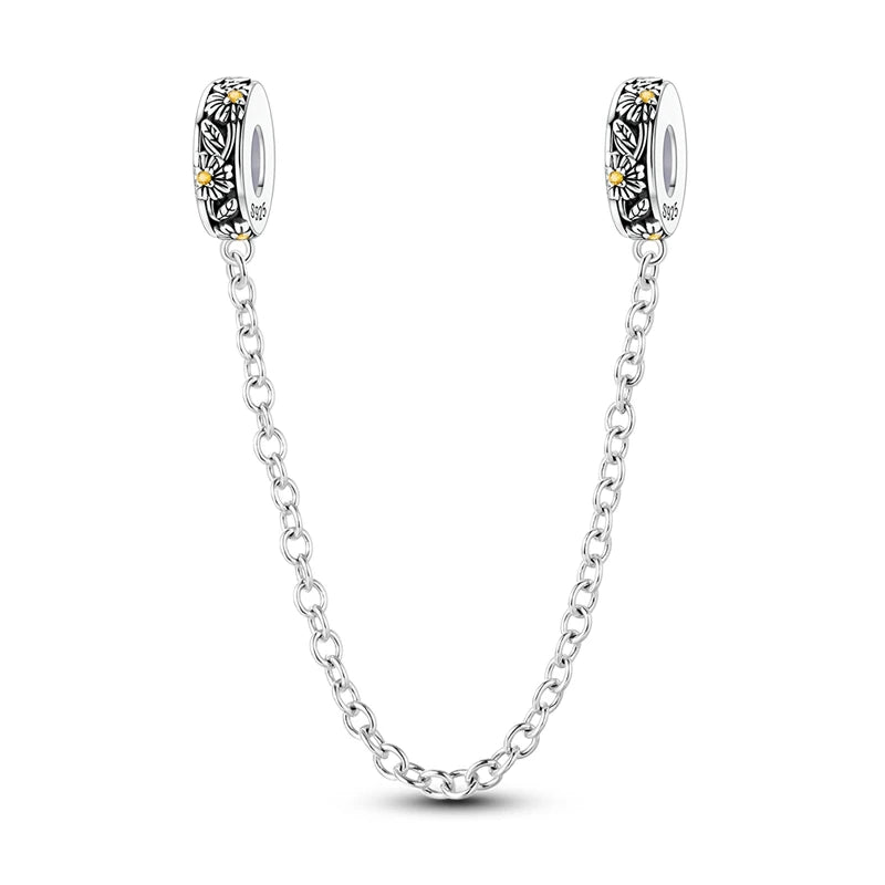 Charm de Plata 925 – Safety Chain, Avión, Tierra, Cámara y Margarita para Pulsera DIY Mujer