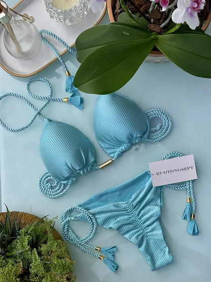 Bikini Mujer 2025 | Triángulo Ajustable Color Sólido Sexy