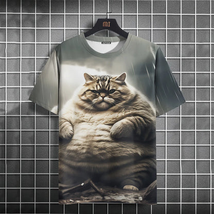Camiseta Oversized Hombre y Mujer | Verano 2025 | Estampado Gato Divertido Manga Corta Cuello Redondo