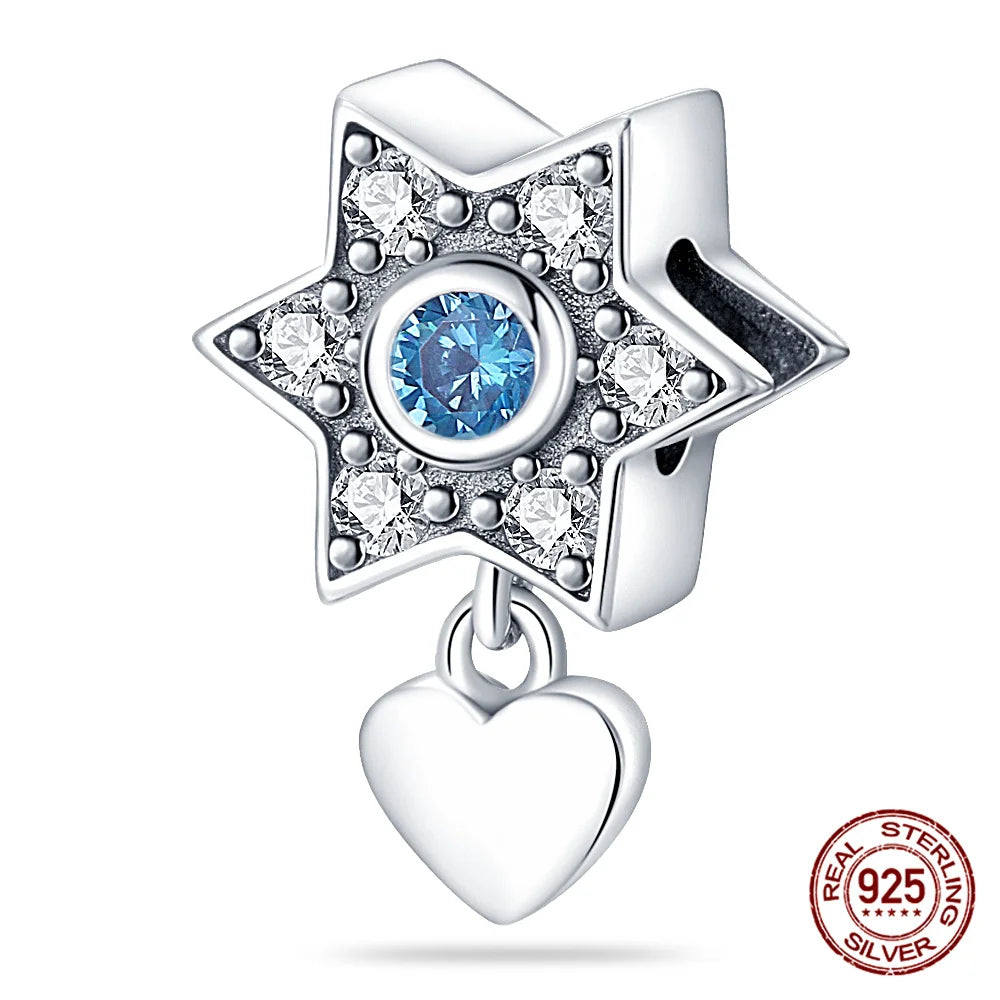 Charm luna y estrellas luminoso plata 925 – Abalorio brillante para pulsera tipo Pandora mujer