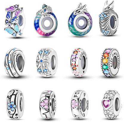 Charm de Plata 925 con Mariposa y Dragón – Abalorio Colorido con Zirconia Arcoíris para Pulseras DIY