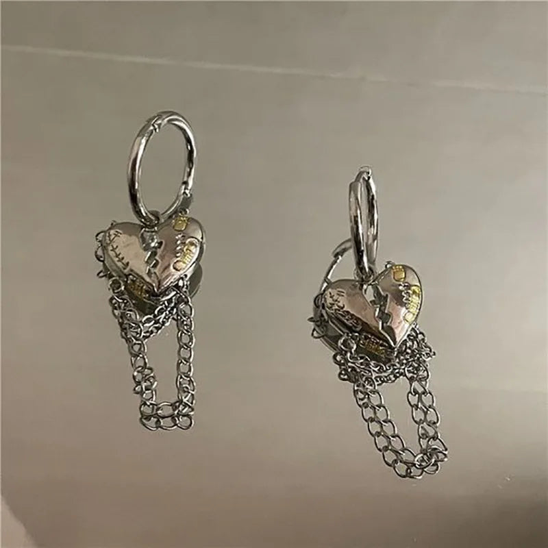 Aretes Y2K Irregulares Estilo Líquido – Pendientes Geométricos Color Plata para Mujer, Moda Punk Hip-Hop 2024