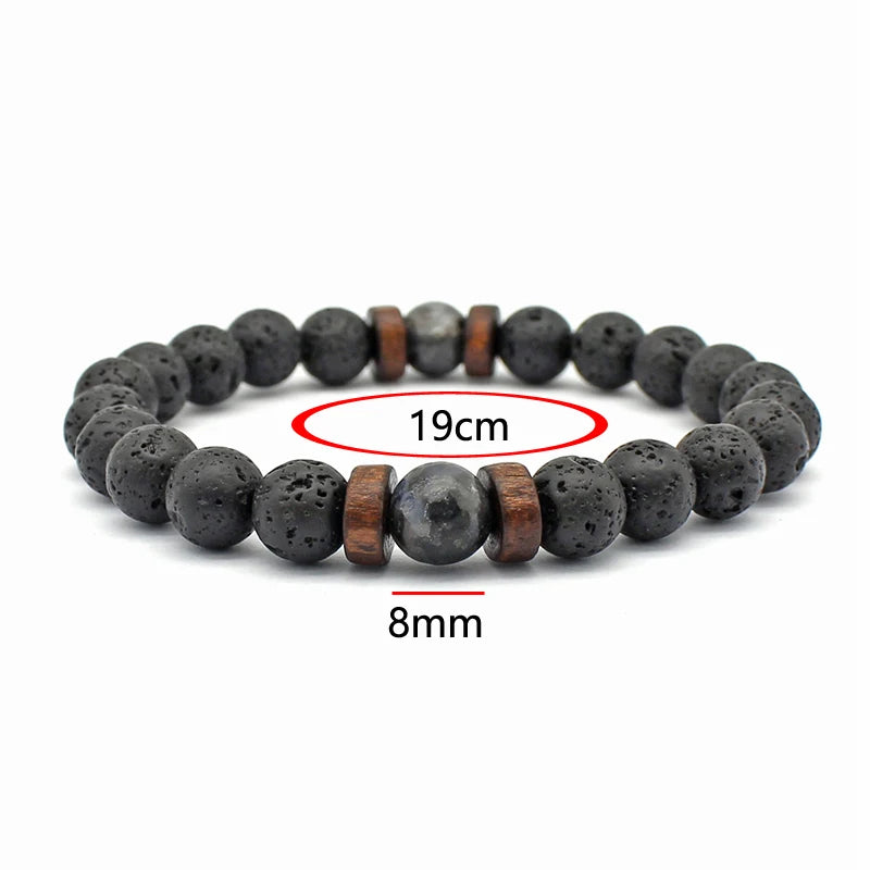 Pulsera de Piedra Volcánica y Madera – Estilo Tibetano con Cuentas, Unisex, Joyería de Energía y Equilibrio