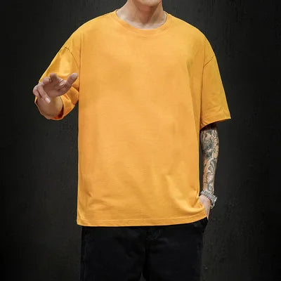 Camiseta Oversize de Verano para Hombre – T-shirt Sólida, Hip Hop Casual, Algodón, Manga Corta, Streetwear