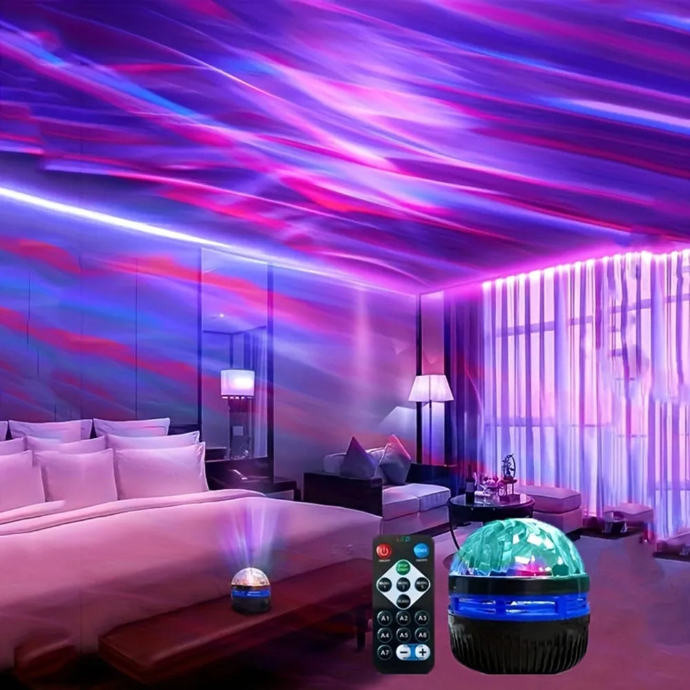 Proyector LED Galaxy Aurora USB 5V – Luz Nocturna Giratoria 360° con Control Remoto y Efectos RGB para Dormitorio y Sala