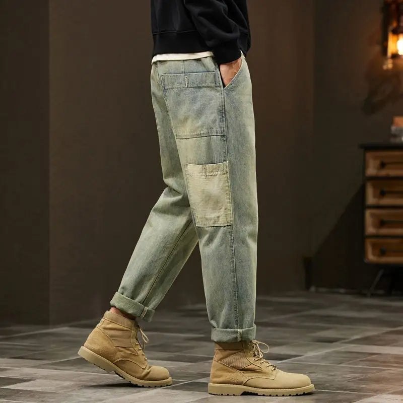 Jeans Baggy Hombre Anchos | Pantalones Vaqueros Oversize Retro Streetwear Patchwork Azul
