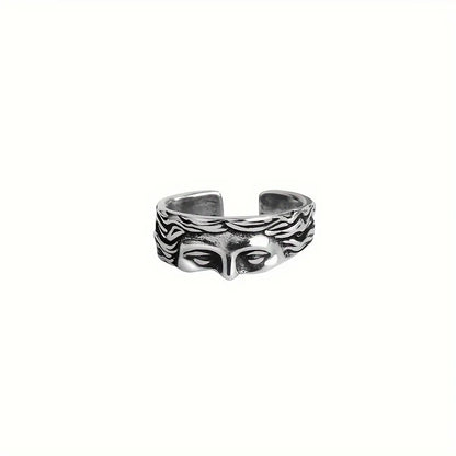 Anillo Retro para Hombre Máscara Venus – Joyería Estilo Thai en Plata Antigua con Relieve Ajustable