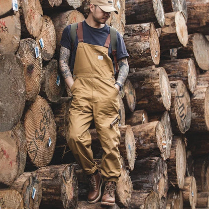 Overol Khaki para Hombre – Jumpsuit Baggy Vintage Amekaji con Bolsillos Cargo y Pantalón Oversize Recto de Trabajo