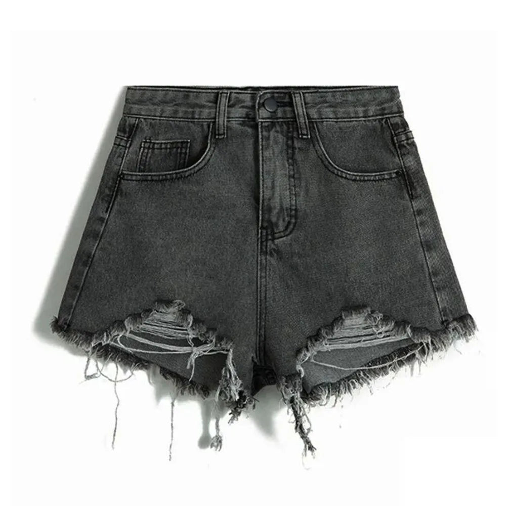 Shorts Vaqueros Mujer Cintura Alta | Denim Azul Coreano con Flecos y Detalles Y2K