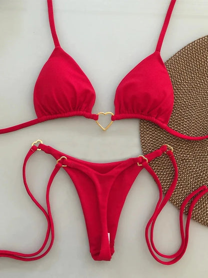 Bikini Blanco Mujer 2025 | Traje de Baño de Cintura Baja con Cordón