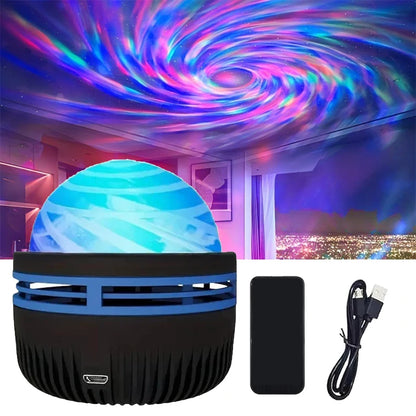 Proyector LED Galaxy Aurora USB 5V – Luz Nocturna Giratoria 360° con Control Remoto y Efectos RGB para Dormitorio y Sala