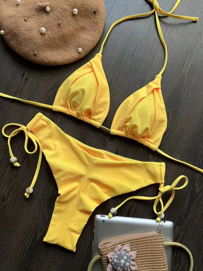 Bikini Brasileño Mujer 2025 | Traje de Baño Sexy Push Up Triángulo 13 Colores