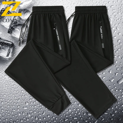Pantalones Casual de Seda Ice para Hombre 2025 – Transpirables, Sueltos, Joggers Elásticos, Talla Grande, Secado Rápido, Tobillo Cónico, Largo 9/4