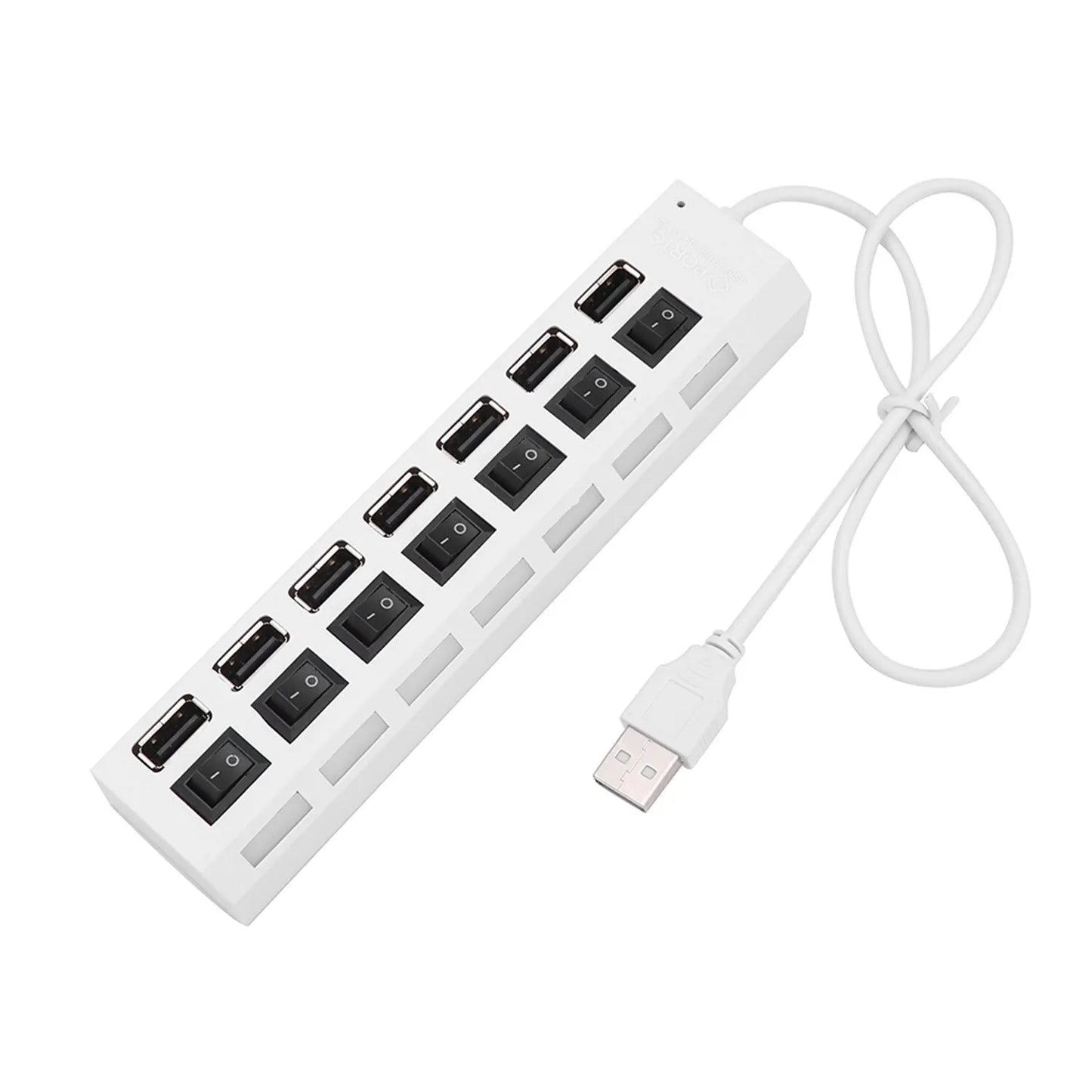 USB Hub 7 Puertos 2.0 – Adaptador Extensor de Datos para Laptop y PC