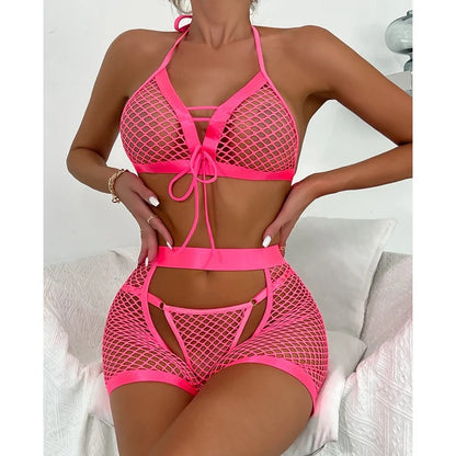 Bikini Mujer 2025 | Conjunto de Tres Piezas Sexy de Malla Transparente