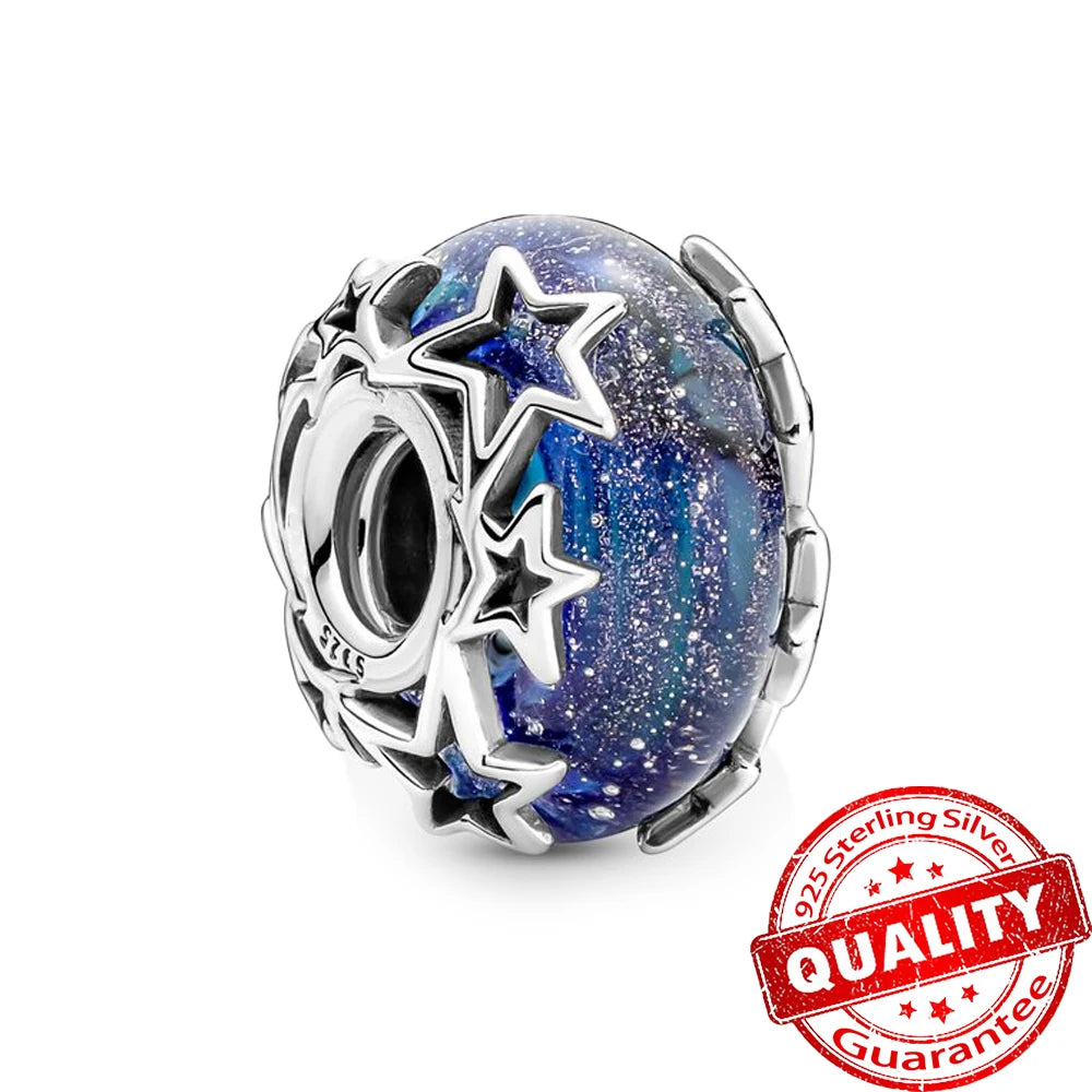 Charm Plata 925 Colgante Colorido Sol Luna Estrellas | Dije Compatible Pandora Pulsera y Collar Mujer