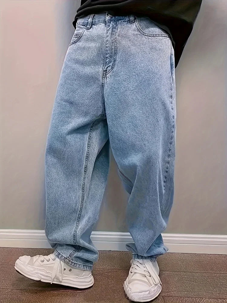Jeans Casual Oversize Baggy para Hombre – Pantalones Denim Rectos Pierna Ancha Luz Azul Y2K Streetwear Primavera Otoño