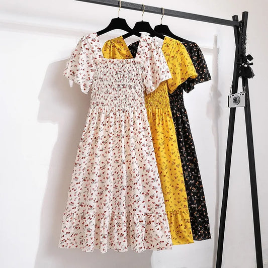 Vestido Midi Chiffon Mujer | Vestido Floral con Cintura Elástica y Espalda Descubierta Verano Primavera