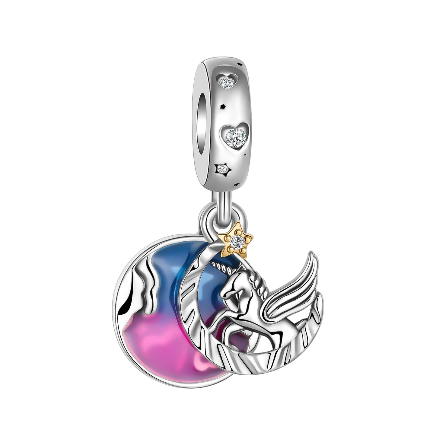 Charm Plata 925 Colgante Colorido Sol Luna Estrellas | Dije Compatible Pandora Pulsera y Collar Mujer