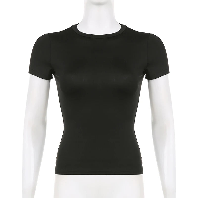 Camiseta Corta de Mujer Verano | Crop Top Básico Slim Fit con Cuello Redondo Casual Y2K