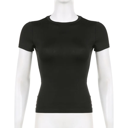 Camiseta Corta de Mujer Verano | Crop Top Básico Slim Fit con Cuello Redondo Casual Y2K